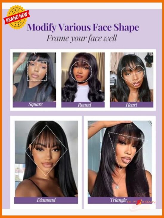 Straight Human Hair Wig with Bangs Glueless 180% Density 2x4 HD Lace Closure